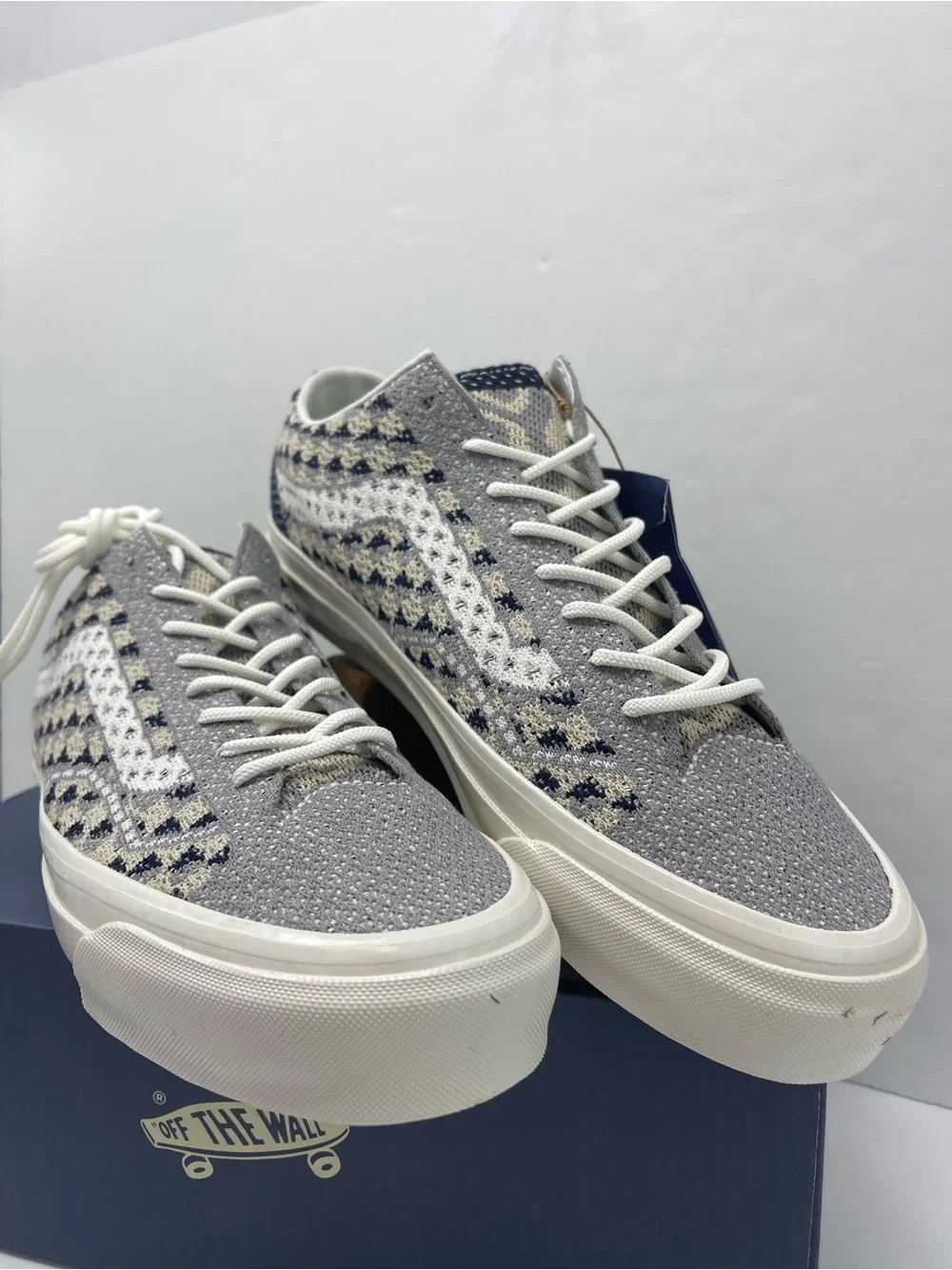 Vans LX Old Skool 36 EK Geo Check Frost Gray Knit Sneakers VN000EFK85T Men’s